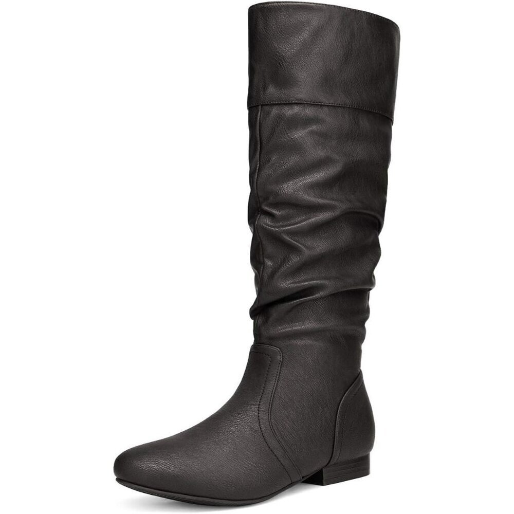 Women's Black Dream Pairs Pull On Knee High Boots for Fall and Winter